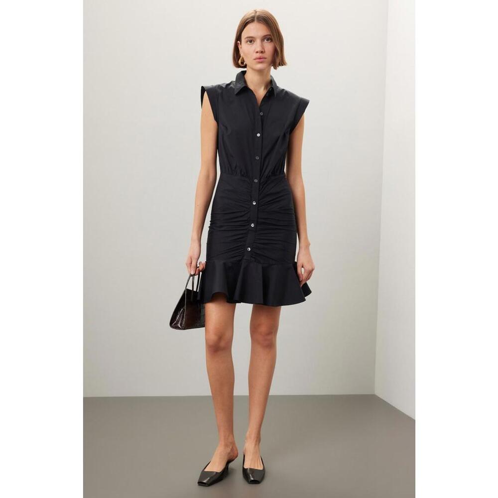 Veronica Beard Black Ruched Shirt Dress Size 6